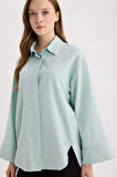 DeFacto Relax Fit Keten Karışımlı Uzun Kollu Tesettür Gömlek Tunik B9835AX25SPGN1113