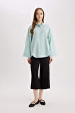 DeFacto Relax Fit Keten Karışımlı Uzun Kollu Tesettür Gömlek Tunik B9835AX25SPGN1113