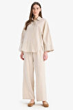 DeFacto Relax Fit Keten Karışımlı Uzun Kollu Tesettür Gömlek Tunik B9835AX25SPBG759