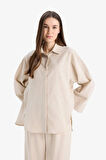 DeFacto Relax Fit Keten Karışımlı Uzun Kollu Tesettür Gömlek Tunik B9835AX25SPBG759