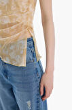 Fitted Desenli Straplez Tül Bluz