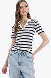 DeFacto Slim Fit Dar Kesim Çizgili Polo Yaka Ribana Kısa Kollu Tişört E6989AX25SPER105