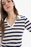 DeFacto Slim Fit Dar Kesim Çizgili Polo Yaka Ribana Kısa Kollu Tişört E6989AX25SPER105