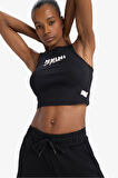 DeFactoFit NBA Miami Heat Crop Top Bisiklet Yaka Fitilli Kaşkorse Sporcu Atlet D8800AX25SPBK81
