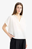 Comfort Fit Gömlek Yaka Basic Düz Kısa Kollu Bluz