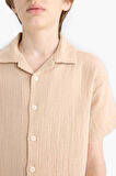 DeFacto Erkek Çocuk Oversize Geniş Kalıp Polo Yaka Müslin Kısa Kollu Gömlek W3239A625HSBG732