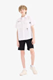 Erkek Çocuk Oversize Geniş Kalıp Polo Yaka Baskılı Poplin Kısa Kollu Gömlek
