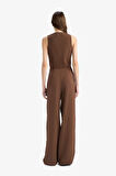 Wide Leg Fermuarlı Normal Bel Standart Boy Keten Karışımlı Pantolon