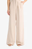 Wide Leg Fermuarlı Normal Bel Standart Boy Geniş Paça Keten Karışımlı Pantolon