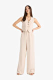 Wide Leg Fermuarlı Normal Bel Standart Boy Geniş Paça Keten Karışımlı Pantolon