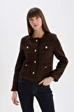 DeFacto Regular Fit Bisiklet Yaka Tweed Blazer Ceket D8460AX24AUBN298