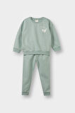 Kız Bebek 2'li Takım İçi Yumuşak Tüylü Baskılı Sweatshirt Eşofman Altı