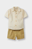 Erkek Bebek 2'li Takım Flamlı Pamuk Kısa Kollu Gömlek Şort