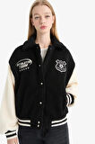 Coool Oversize Geniş Kalıp Polo Yaka Pelüş Bomber Ceket
