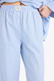 DeFacto Çizgili Uzun Boy Poplin Pijama Altı-Fall in Love E5769AX25SPBE747