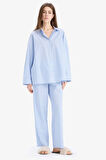 DeFacto Çizgili Uzun Boy Poplin Pijama Altı-Fall in Love E5769AX25SPBE747