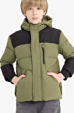 Erkek Çocuk Su Geçirmez Kapüşonlu Fermuarlı Şişme Mont