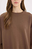 DeFacto Oversize Geniş Kalıp Bisiklet Yaka Basic Düz Kalın Sweatshirt Y1346AZ25SPBN322