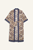 Regular Fit Kuşaklı Etnik Desenli Pamuklu Kimono-Fall in Love