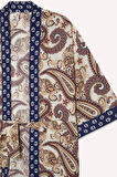 Regular Fit Kuşaklı Etnik Desenli Pamuklu Kimono-Fall in Love