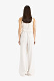 	Keten Karışımlı Pantolon Wide Leg Geniş Bol Paça Üç Cepli Normal Bel Basic Düz Standart Boy