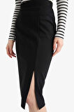 Basic Düz Normal Bel Yırtmaçlı Midi Kalem Etek