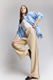 Wide Leg Kumaş Pantolon Fermuarlı Normal Bel Standart Boy Geniş Bol Paça