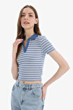 DeFacto Fitted Polo Yaka Çizgili Fitilli Kaşkorse Kısa Kollu Tişört E7907AX25SMIN257