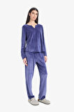 Pijama Takımı Regular Fit Uzun Kollu Velur Üst Uzun Alt-Fall in Love