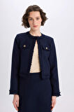 Crop Bisiklet Yaka Tweed Blazer Ceket