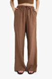 Wide Leg Çift Cepli Beli Lastikli Standart Boy Keten Karışımlı Pantolon