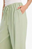 Wide Leg Çift Cepli Beli Lastikli Standart Boy Keten Karışımlı Pantolon
