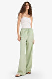 Wide Leg Çift Cepli Beli Lastikli Standart Boy Keten Karışımlı Pantolon