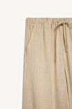 Wide Leg Çift Cepli Beli Lastikli Standart Boy Keten Karışımlı Pantolon