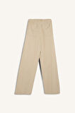 Wide Leg Çift Cepli Beli Lastikli Standart Boy Keten Karışımlı Pantolon