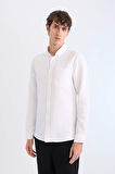 DeFacto Slim Fit Dar Kesim Polo Yaka Dokulu Uzun Kollu Beyaz Gömlek T2066AZ25SPWT34