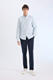 DeFacto Slim Fit Dar Kesim Polo Yaka Dokulu Uzun Kollu Gömlek T2066AZ25SPBE723
