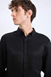 DeFacto Slim Fit Dar Kesim Polo Yaka Dokulu Uzun Kollu Siyah Gömlek T2066AZ25SPBK81
