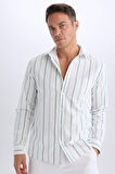 DeFacto Regular Fit Polo Yaka Çizgili Oxford Uzun Kollu Gömlek D6101AX25SPGN900