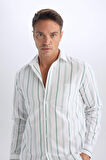 DeFacto Regular Fit Polo Yaka Çizgili Oxford Uzun Kollu Gömlek D6101AX25SPGN900