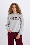 Loose Fit Bisiklet Yaka Baskılı Kalın Kumaş Sweatshirt