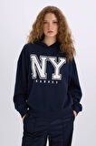 Loose Fit Kapüşonlu Baskılı Kalın Kumaş Sweatshirt
