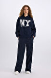 Loose Fit Kapüşonlu Baskılı Kalın Kumaş Sweatshirt
