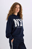 Loose Fit Kapüşonlu Baskılı Kalın Kumaş Sweatshirt