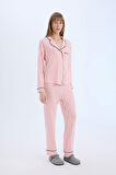 DeFacto Pijama Takımı Çizgili Uzun Kollu Üst Beli Lastikli Uzun Altı-Fall in Love D6845AX25SPBR277