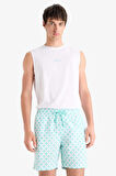 Defacto E0977 Yeşil Regular Fit Desenli File Astarlı Kısa Boy Deniz Şortu
