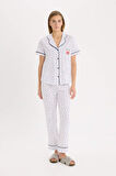 DeFacto Pijama Takımı Kısa Kollu Düğmeli Üst Esnek Belli Uzun Altı-Fall in Love D8455AX25SPER98