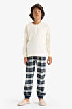 Erkek Çocuk Pijama Takımı Uzun Kollu Üst Kareli Uzun Alt
