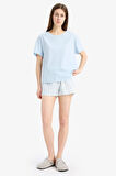 Regular Fit Pijama Takımı Kısa Kollu  Pijama Üstü Esnek Belli Şort Pijama Altı-Fall in Love