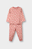 Kız Bebek Pijama Takımı Kalp Desenli Uzun Kollu Penye Üst Uzun Alt